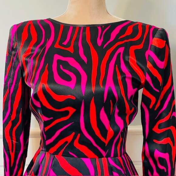 Vintage Stanley Platos Martin Ross Silk Satin 80's Regency Glam Party Dress XS - Picture 11 of 14